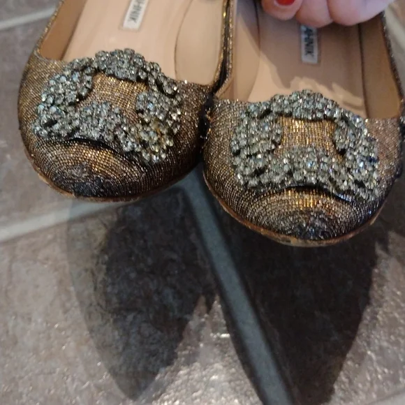 manolo blahnik hangisi crystal glitter pump heel size 36.5 size 6 - Picture 6 of 17